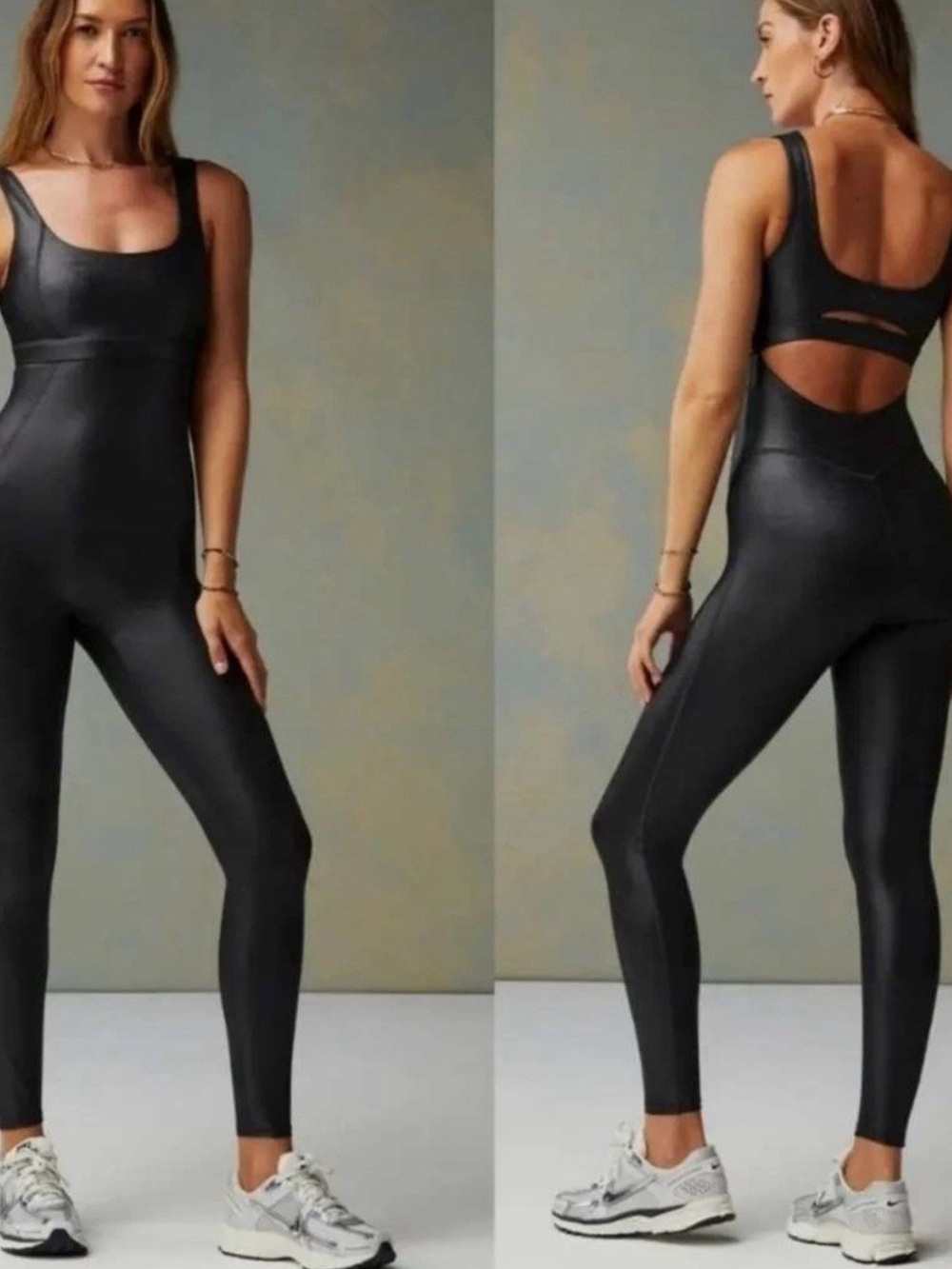 Fabletics NWT Motion365 Shine Jumpsuit Black Coated Open Back Jumpsuit Small